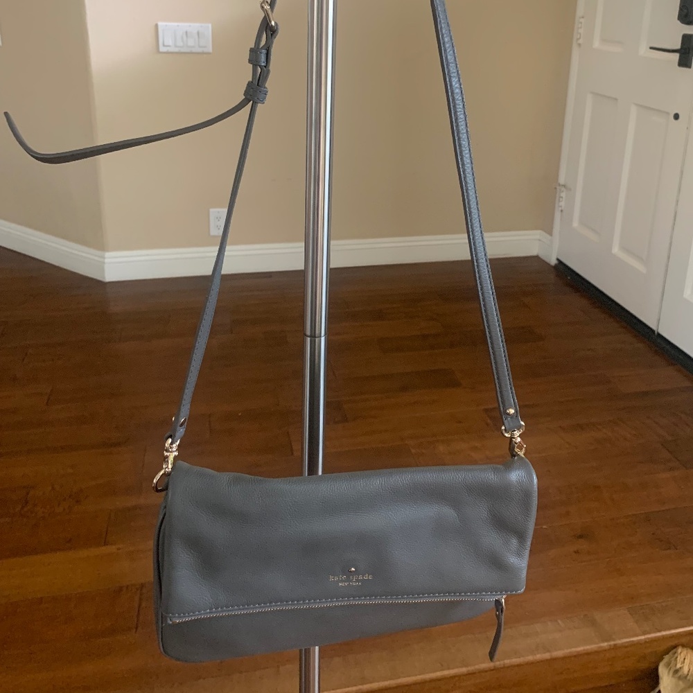 NWOT Kate Spade New York Gray Pebble Leather Flap Crossbody Bag or Clutch Style